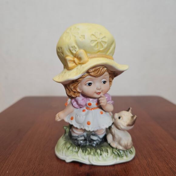 Vintage Porcelain Girl With Bonnet Holding Kitten Siamese Cat - Picture 1 of 4